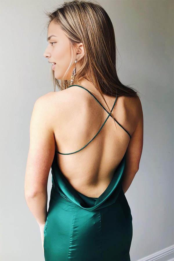 Vestido Weitese de sirena con tirantes finos y corte cruzado para fiesta de graduación o noche.